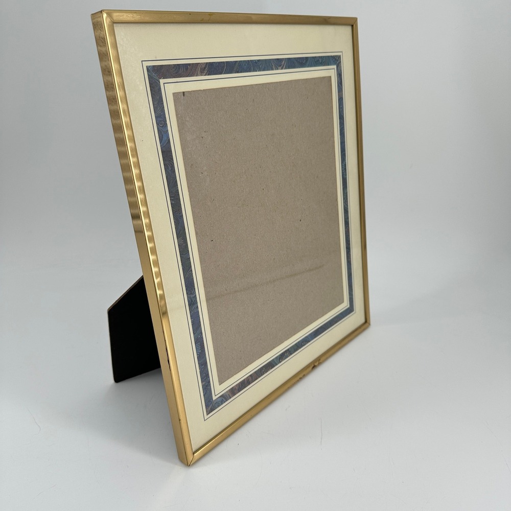 Burnes of Boston Gold Tone Metal Picture Frame with Blue Marbled Mat 11x13